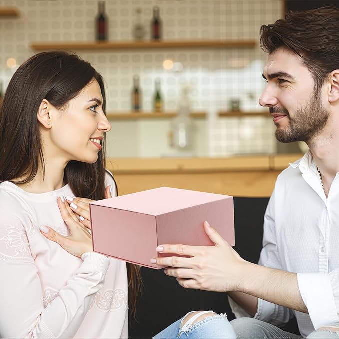 Schliersee 8x8x4 Pink Gift Boxes with Magnetic Lids Set of 4, Gift Wrap Gift Box Empty Wrapping Gifts for Chrismas Wedding Valentine's Day Birthay Gifts for Wife Women Girls Sister Friends Presents