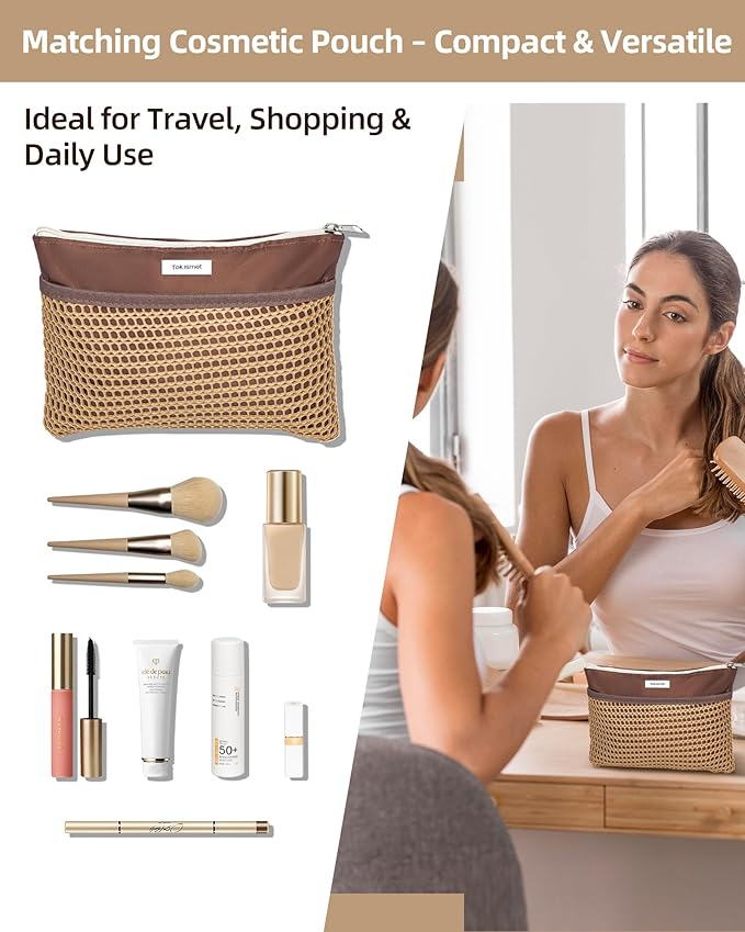 Mesh Beach Tote Bag Packable,2025 New 2-in-1 Large Lightweight Foldable Beach Bags with Multiple Pockets for Women