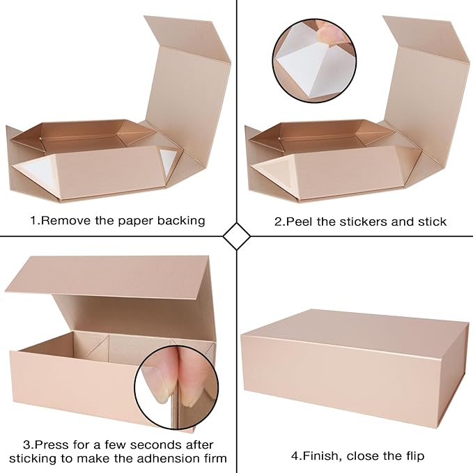 Aimyoo Gold Magnetic Gift Boxes with Lids 13.8x9x4.3 in, Large Bridesmaid Groomsman Proposal Box, Rectangle Collapsible Box for Present Graduation Birthday Storage 5 Pack