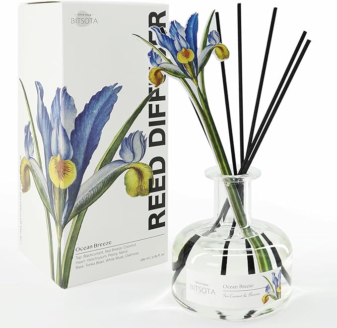 Ocean Breeze Reed Diffuser Set, Large 9.85oz (280ml) Aroma Scented Oil Diffuser with Sticks, Long-Lasting Home Fragrance for Bedroom, Bathroom & Office Decor, Ideal Gift for Women