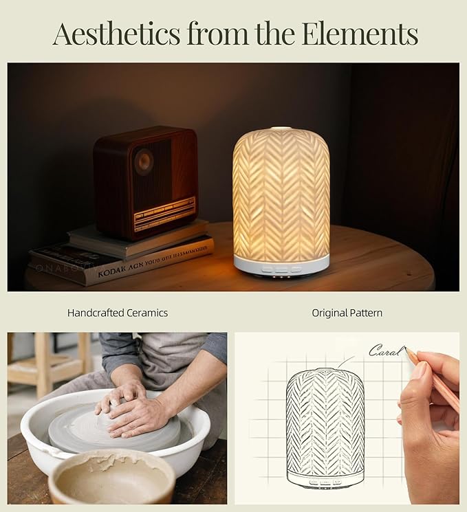 Essential Oil Diffuser – 2.4MHz Ultrasonic Aromatherapy Diffuser, Health Night Light, Timer & Auto Shut-Off, BPA-Free, 120ml Ceramic Oil Diffuser for Bedroom, Office, Spa, Yoga