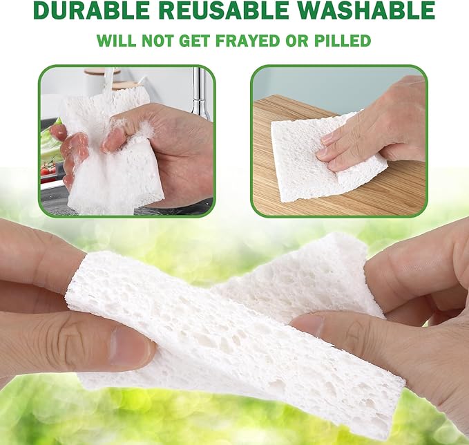White Plant Based Kitchen Sponges, 24 Count, Dehydrate Cellulose, Natural Organic, Non-Scratch, Recycled Bio-Based, for Dishes and Countertop, Household Cleaning