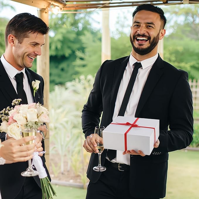 Ditwis 4 Pack 7.8x7x3.1 Inches Gift Boxes with Magnetic Closure Lids, White Magnetic Box for Wedding, Groomsmen Bridesmaid Proposal, Birthdays, Mother's Day