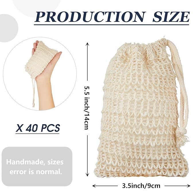 Cunhill 50 Pack Soap Saver Bag Bar Exfoliating Pouch Sisal Soap Savers Mesh Bag with Drawstring Foaming and Drying Holder for Bath and Shower