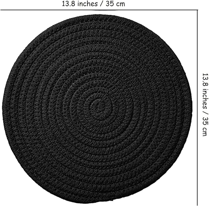 Set of 6 Round Woven Placemats,13.8 inch Cotton Plate Chargers Black Thick Tablemats Braided Tablemats for Dining Rattan Mats Weave Placemats for Table Decoration