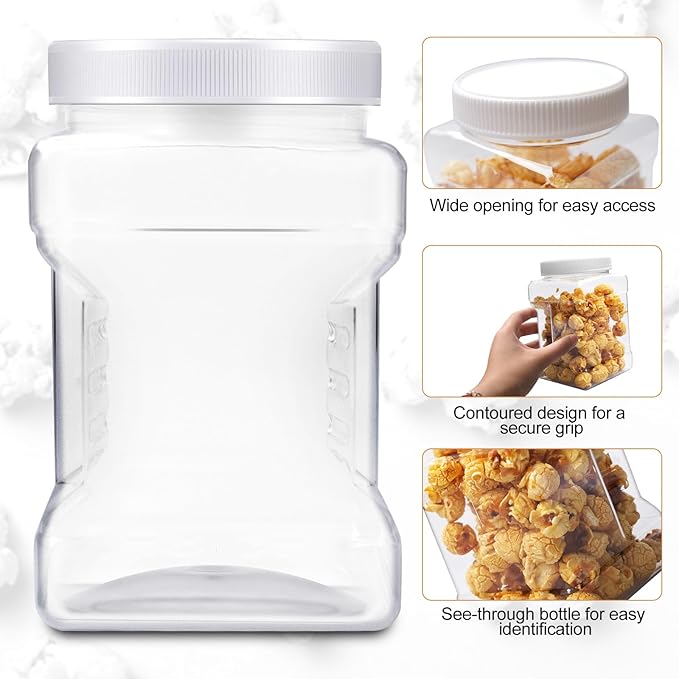 18 Pack Clear Plastic Storage Jars with Lids,27 oz Easy Grip Handles Plastic Containers,Reusable Wide Mouth Plastic Canisters,with Airtight Lids Square Paint Storage Containers for Kitchen Supplies