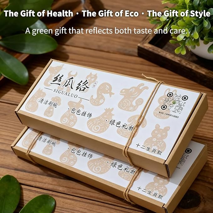 Chinese Zodiac Loofah Sponge - Biodegradable Eco-Friendly Gift, Kitchen Dishwashing Tool for Eco-Conscious Homes, 12 Animal Signs Cultural Present (Gift Box Set)