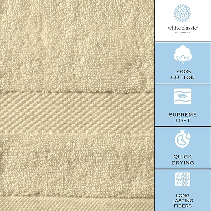 White Classic Luxury Beige Hand Towels - Soft 100% Turkish Cotton | Highly Absorbent Hotel spa Bathroom Towel Collection | 16x30 Inch | Set of 6