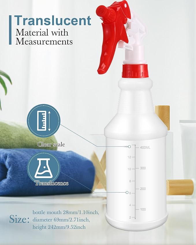Eccliy 20 Pack 16oz Empty Spray Bottles, Leakproof Cleaning Bottles with Measurement and Adjustable Nozzle for Housekeeping, Commercial Use(Cylinder,Red White Spray Head)