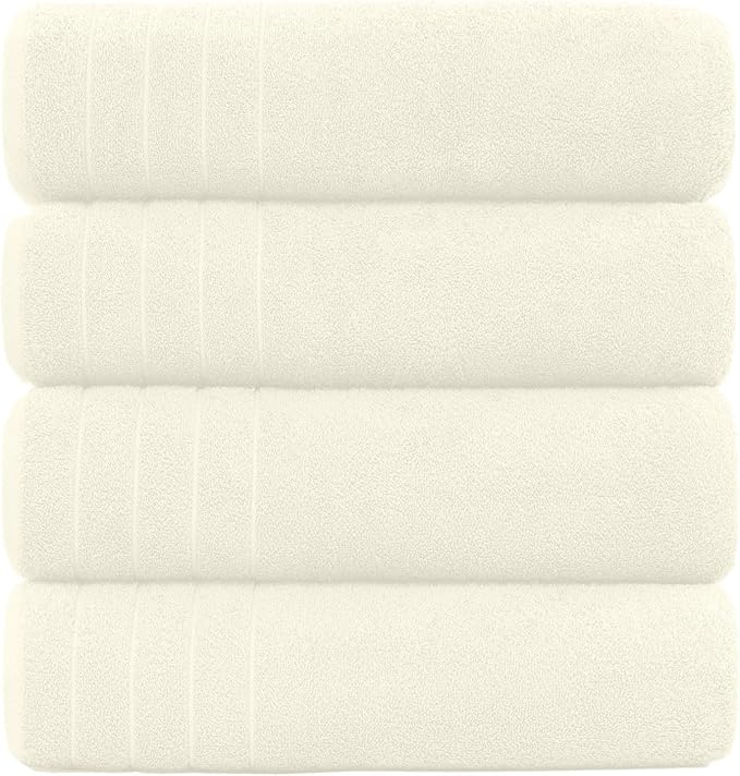 DAN RIVER Bath Towels Set of 4, 30 x 60 Inches, 100% Cotton, Larger & Lighter Weight, Quicker to Dry, Super Soft and Absorbent, Ideal Hotel Towels for Daily Use, Ivory