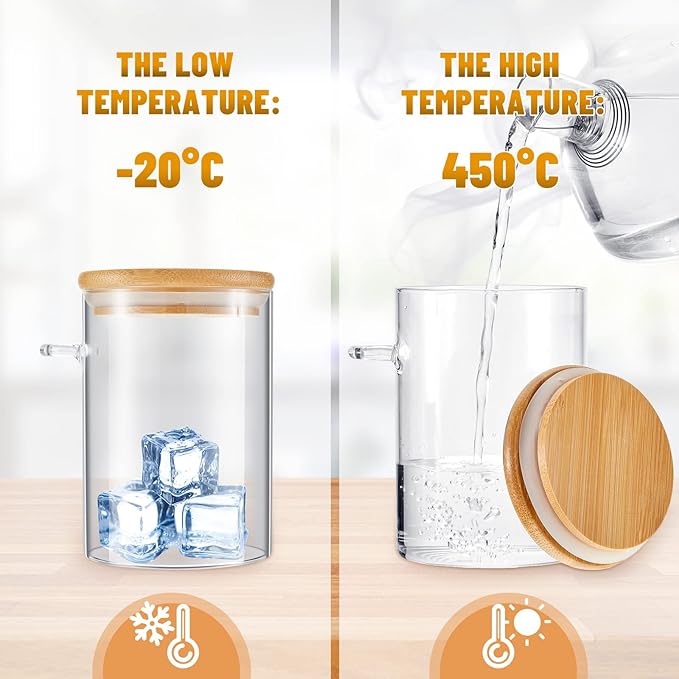 Tessco for you 4 Pack Sugar Jar Glass Container with Spoon Clear Glass Jars with Bamboo Lid and Spoon Scoop for Women Christmas Kitchen Gift Coffee Beans, Spice, Sugar, Nuts, Candy, Salts (17 oz)