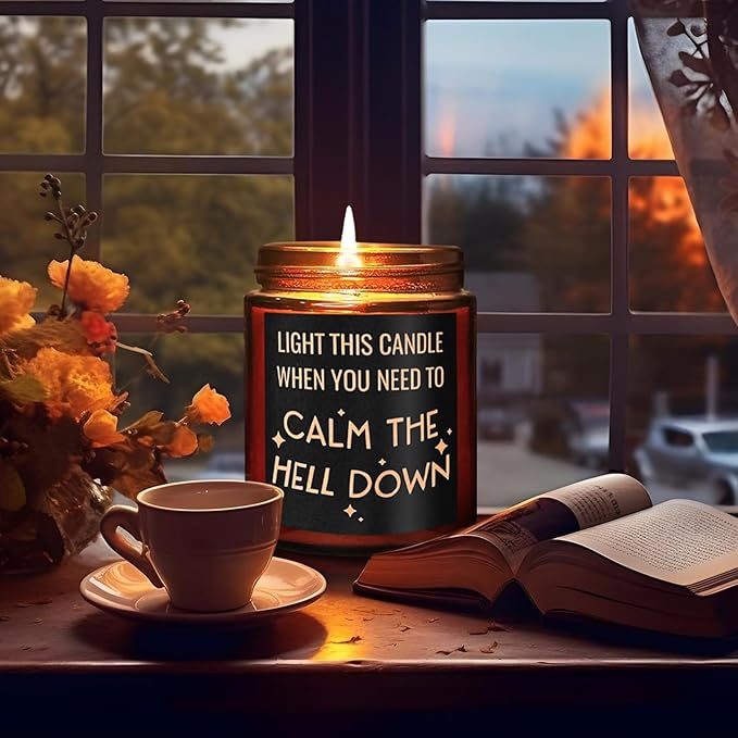 Calming Candles - Funny Relaxing Aromatherapy Candle for Her - Calm Down, Relax Gifts for Women Men - Birthday Gift for Coworker Bestie Sister Mom - Anxiety, Stress Relief Soy Candle for Home