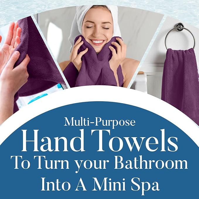 DAN RIVER 6-Pack Premium Hand Towels (16x28 Inches) - 100% Cotton, Ultra Soft, Lightweight, Highly Absorbent Towels for Bathroom, Spa, Gym, Salon, Hotel, and Travel - 550 GSM – Purple Passion