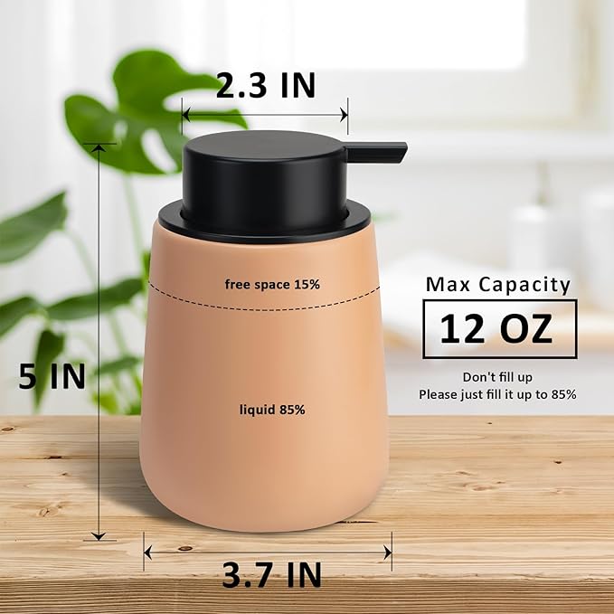 Soap Dispenser Ceramic with Easy-to-Press Pump Hand Lotion Liquid Dispenser for Shampoo Bathroom Kitchen 12 oz