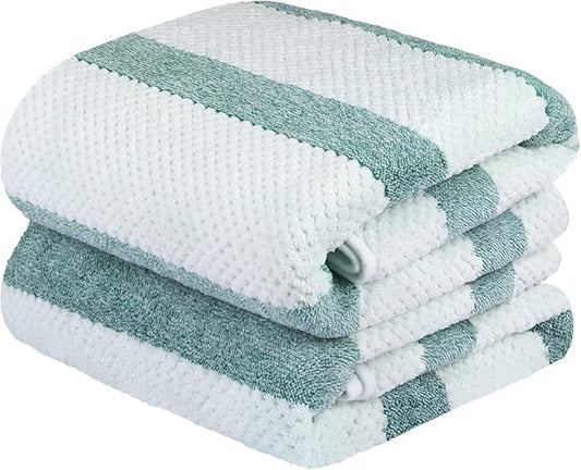 JML Microfiber Bath Towels, Bath Towel 2 Pack(30" x 60"), Oversized, Soft, Super Absorbent and Fast Drying, Multipurpose Use for Sports, Fitness, Yoga, Waffle Stripe Green