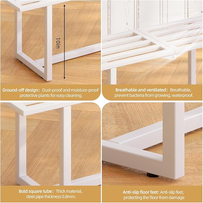 2 Pack Metal Plant Stand Indoor, Outdoor Iron Plant Shelf, Heavy Duty Slatted Display Shelf for Patio Balcony Garden Living Room Load Bearing 330 LB 26" L x 10.4" H x 8.6" W 1 Tier White