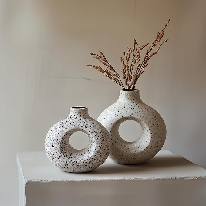 NOBULA Ceramic Bagel Vases C6 – Thoughtful for Mom – Elegant Set of 2 for Living Room, Bedroom or Table – Modern Home Decor She’ll Love – Perfect for Flowers & Plants