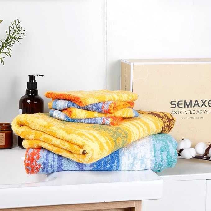 SEMAXE 12-Piece Family Bathroom Towel Set - 100% Cotton, 4 Bath Towels, 4 Hand Towels, 4 Washcloths, Ultra-Soft and Super Absorbent, Lighter Weight