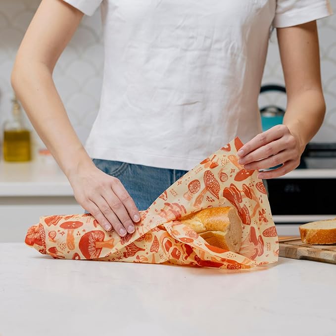 Bee's Wrap Beeswax Wraps for Food - Bread Wrap - Made in USA Reusable Bread Storage Bags - Organic & Eco-Friendly Alternative to Aluminum Foil, Sourdough Bags & Plastic Wrap, Mushroom Magic