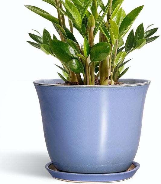 Ceramic Plant Pots - 10 Inch Plant Pot for Indoor Outdoor, Round Planter with Drainage Hole and Saucer, Decorative Large Planters, Modern Flower Pots, House Decor, Garden Gift, Purple-Blue