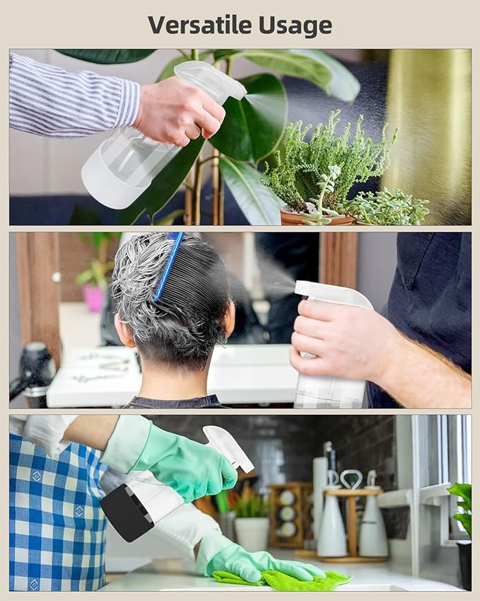 4 Pack Glass Spray Bottles 8 oz, Empty Refillable Containers with Silicone Sleeve Protection, Glass Spray Bottles for Cleaning Solutions, Hair and Plants with Adjustable Nozzles Black&White