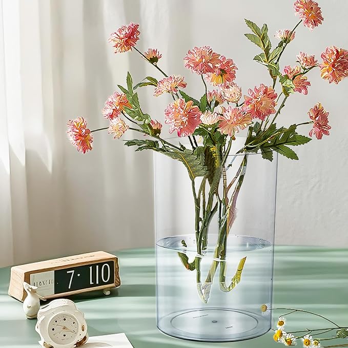 Clear Plastic Vase, Decorative Wide Flower Acrylic Cylinder Vase, Cylinder Vase Floral Container Round Plastic Vases for Home, Wedding Party, Decor, Centerpieces.7.9" x11.8