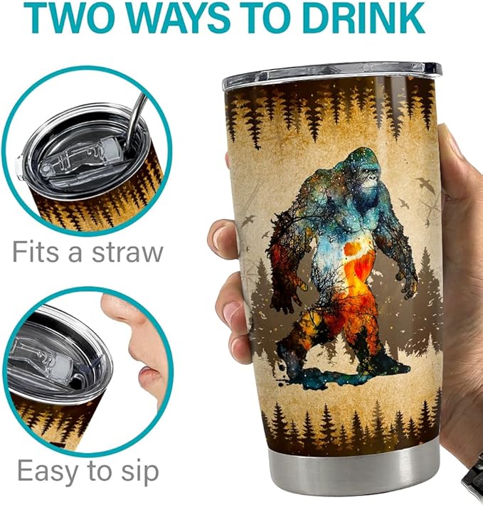 SANDJEST Bigfoot Tumbler Cup 20oz Sasquatch Gifts for Men Stainless Steel Insulated Tumblers Coffee Travel Mug Gift for Birthday Christmas