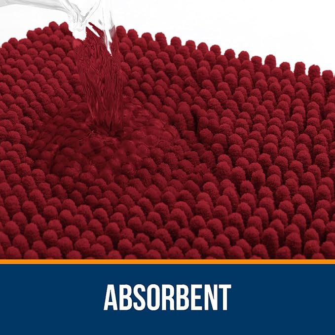 OLANLY Bathroom Rugs 47x20, Extra Soft Absorbent Chenille Bath Rugs, Rubber Backing Quick Dry, Machine Washable Bath Mats for Bathroom Floor, Tub and Shower, Home Decor Accessories, Red