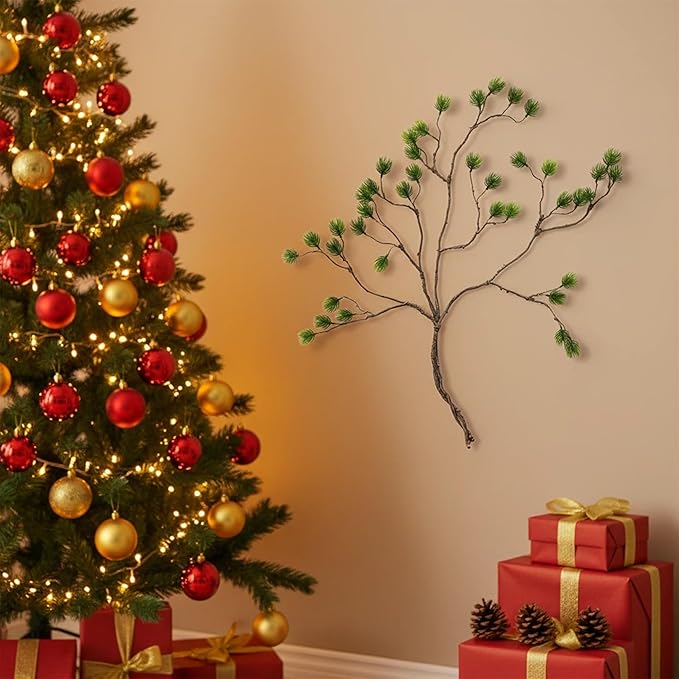 2pcs 30inch Artificial Greenery Stems Fake Plants Branches Faux Green Pine Needle Flower Suitable for Indoor Home Decor Hotel Office Tree Branches for Decoration