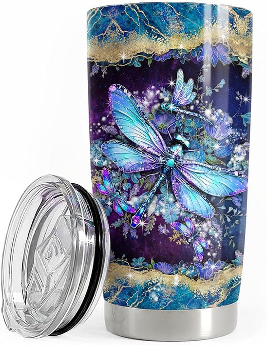 Dragonfly Tumbler 20oz Stainless Steel Insulated Coffee Travel Mug Cup Dragonfly Gifts for Women Girls on Birthday Christmas Mothers Day