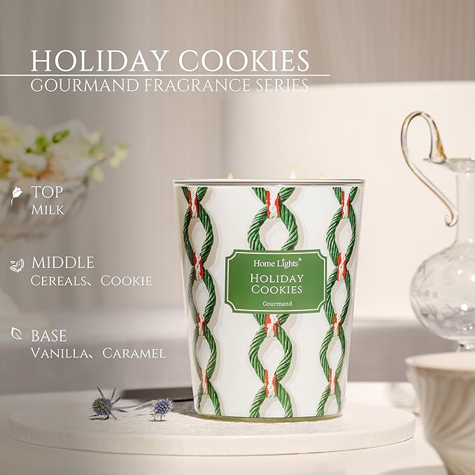 HomeLights Holiday Cookies Scented Candles | 34oz Soy Candles Rustic Modern 3-Wick Large Candle Jars | Ideal Candle Gifts for Events, Home Decor Stress, Relief & Relaxation