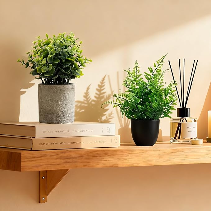 Artificial Potted Plants Faux Greenery in Cement Pots for Shelf, Bookshelf, Office or Home Decor, Small Decorative Fake Plants for Modern Indoor Display (7, XXL)