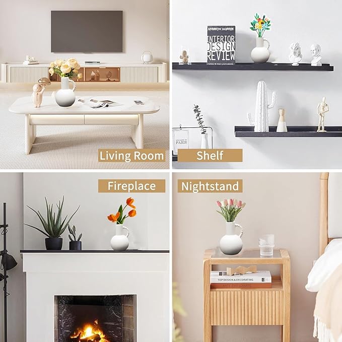 Ceramic Vase with Handles, Minimalist Modern Home Decor, Small Pampas Grass Vases for Table, Shelf Bookshelf, Mantel, Entryway Decorative Flower Vase Centerpieces for Dining Table