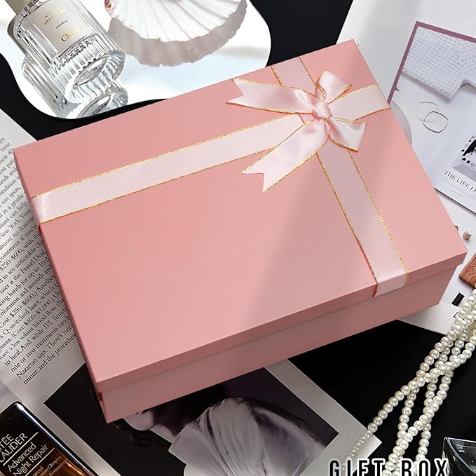Pink Gift Box, 13"x10"x5" Large Gift Boxes, 2 Pack Foldable Gift Boxes with Lids for Presents, Versatile Empty Gift Box for Birthday, Anniversaries, Weddings, Any Occasion