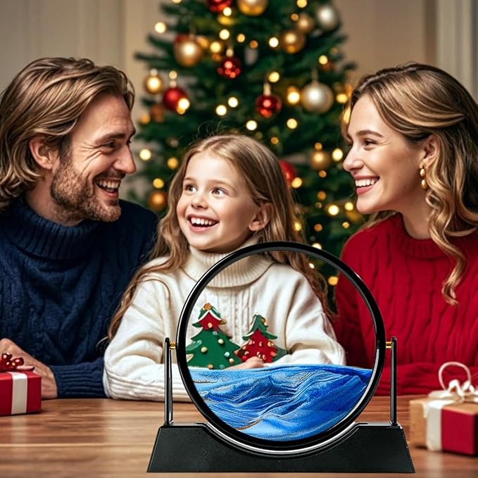 ZSDSZDZY Moving Sand Art Picture Liquid Motion, 3D Quicksand Décor, Deep Sea Sandscapes with Display Flowing Sand Frame for Relaxing, Desktop Office Home Decoration (Blue)