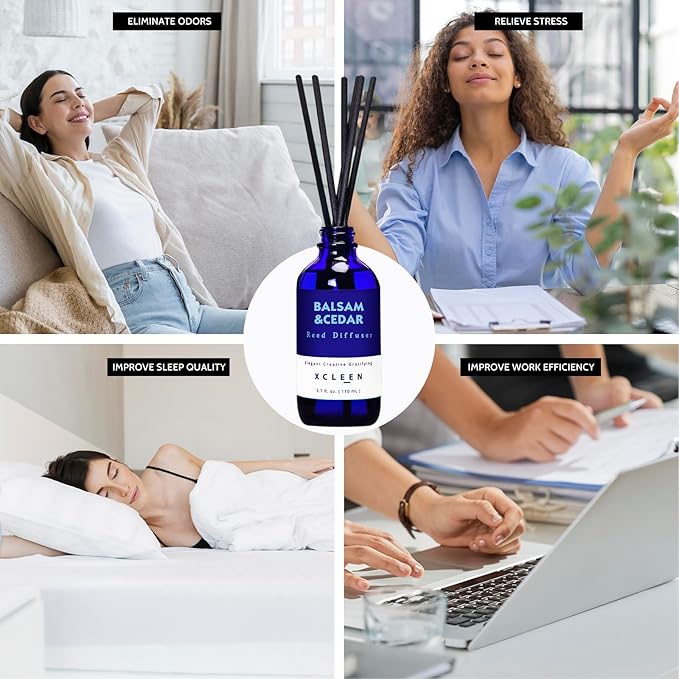 Reed Diffusers for Home, Balsam & Cedar Diffuser with Sticks, 3.7 Oz Scented Fragrance Oil Diffuser for Bedroom, Bathroom Decor