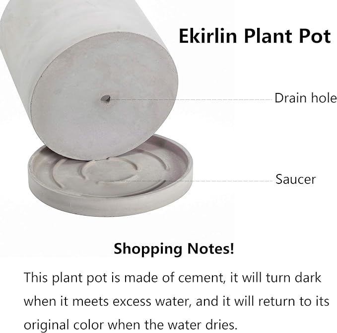 Ekirlin 6 Inch Flower Plant Pot Indoor - Grey Cement Garden Planter Concrete Planter with Drain Hole Saucer, Modern Succulents Containers for Home Decor, Office & Outdoor