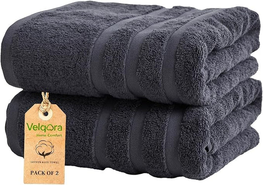 Cotton Bath Towel – Large 30x60 Inches, Soft, Thick & Absorbent Towel for Bathroom, Spa, or Home Use (Gray, 2 Pack – 30"x60")