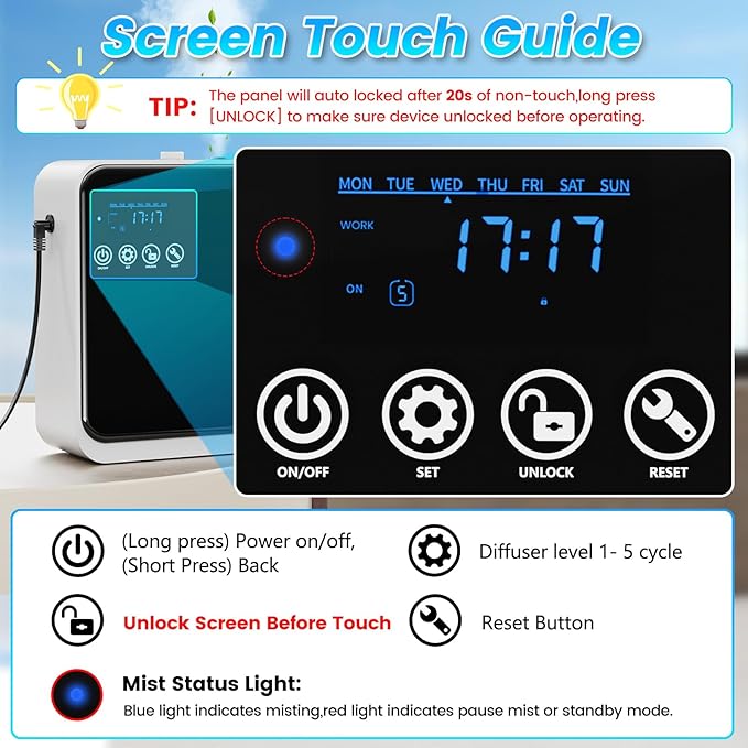 Waterless Essential Oil Diffuser,250ml Aromatherapy Scent Air Diffuser with Smart APP & Touch Screen|Whole House Large Room Oil Diffuser for Home,Office & Hotel Collection,Covers 1500 sq.ft–Black