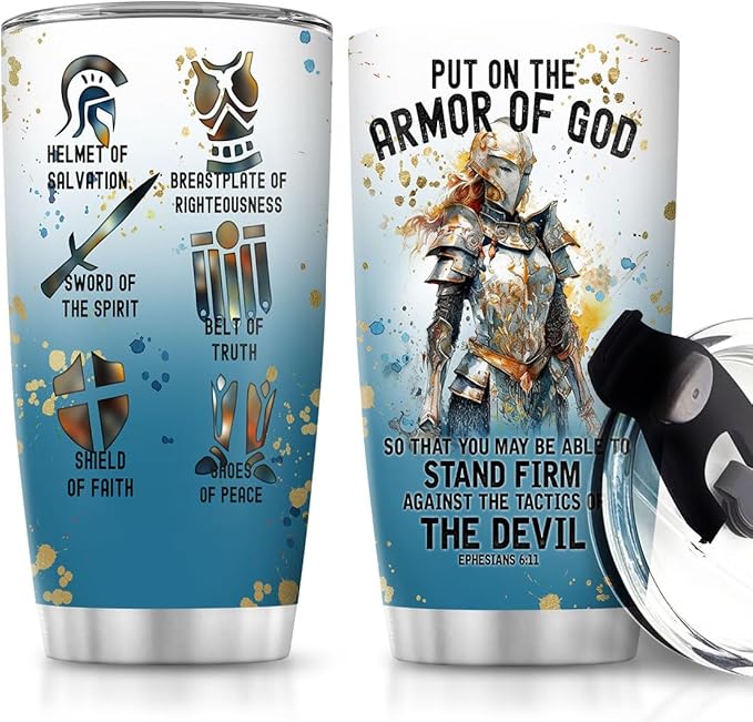 Jesuspirit Christian Gifts for Men, Women - Fathers Day, Pastor Appreciation Religious Gift For Men - Christian Coffee Mug - Armor Of God Stainless Steel Tumbler (Armor Of God Women, 20OZ)