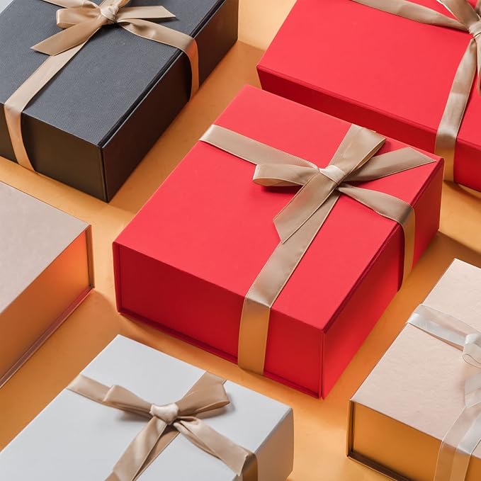 LIFELUM Christmas Gift Boxes 5 Pack 13.85 x 8.35 x 4.45 inch Christmas Gift Boxes for Presents with Ribbon Valentine's Bridesmaid Boxes Contains Card, Ribbon, Shredded Paper Filler for Packing