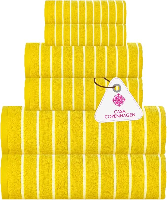 CASA COPENHAGEN Ecstatic 6 Pieces Towel Set- Butter Yellow, 600 GSM 2 Bath Towel 2 Hand Towel 2 Washcloth, Designed in Denmark Made of Soft Egyptian Cotton for Bathroom, Kitchen & Shower.