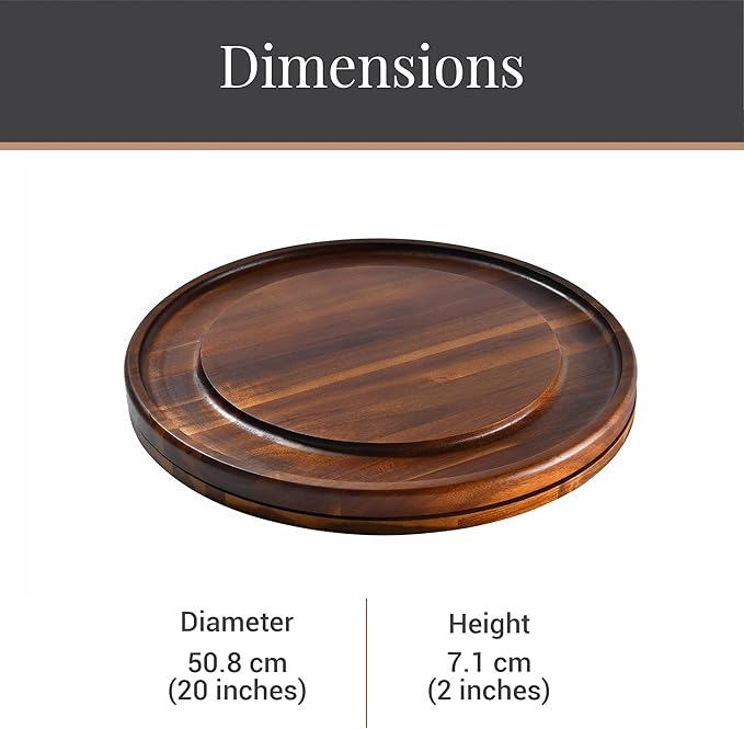 Shanik Acacia Wood Rotating Cheese Board – Round Lazy Susan Charcuterie Platter for Appetizers, Crackers, Meat, and Cheese Serving Tray