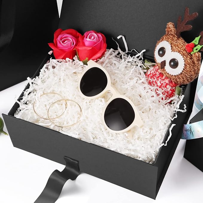 JINMING Gift Box with Ribbon 9x6.5x3.8 Inches, Black Box for Gifts, Groomsman Proposal Box for Mother's Day, Father's Day, Collapsible with Magnetic Closure