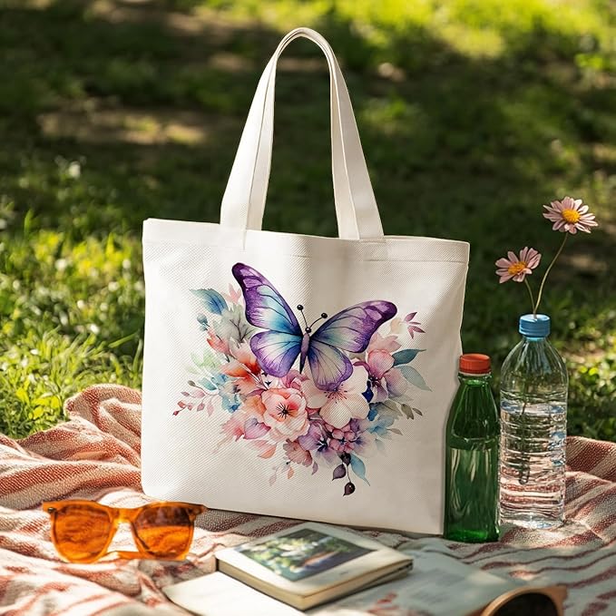 Animals-Flowers-Fruits-Bow Valentines Canvas Heart Tote Bag, Coquette Reusable Shopping Grocery Bags