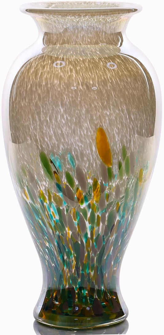 Blown Glass vase, Unique Glass vase, Colorful Bottle Decorative vase for Home Living Room Dining Table re Office Wedding entryway Desktop Decorative Flower vase. (Green)