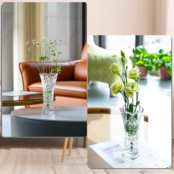 Kanpura 7.6" Clear Glass Flower Vase,Thickened Crystal Glass Vase for Flowers & Decor,Sunflower Design (1 Piece)