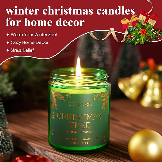 Christmas Soy Candles for Home Decor Non-Toxic Aromatherapy Scented Candles for Christmas Gifts, Cozy Holiday Jar Candle, Cozy Decorative Candle for Women Men, Winter Christmas Tree Balsam Fir Candle