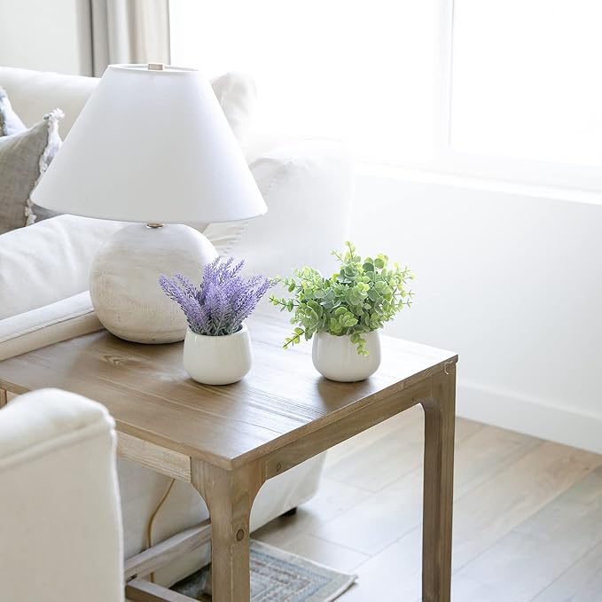 2 Pack in Ceramic Pot Mini Potted Fake Plants Artificial Eucalyptus Lavender for Home Office Desk Shelf Shower Kitchen Centerpiece Farmhouse Room Decor