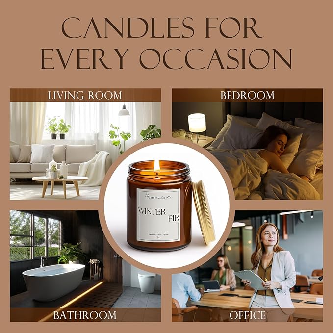 Fir Scented Candles for Home, Natural Soy Wax Aromatherapy Non Toxic Winter Fir Candle Gifts for Women Men, Home Fragrance Decoration Glass Jar Candle for Meditation and Relaxation (9oz)